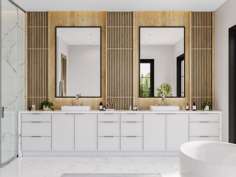 Edgeline Series White cabinets in a finished kitchen