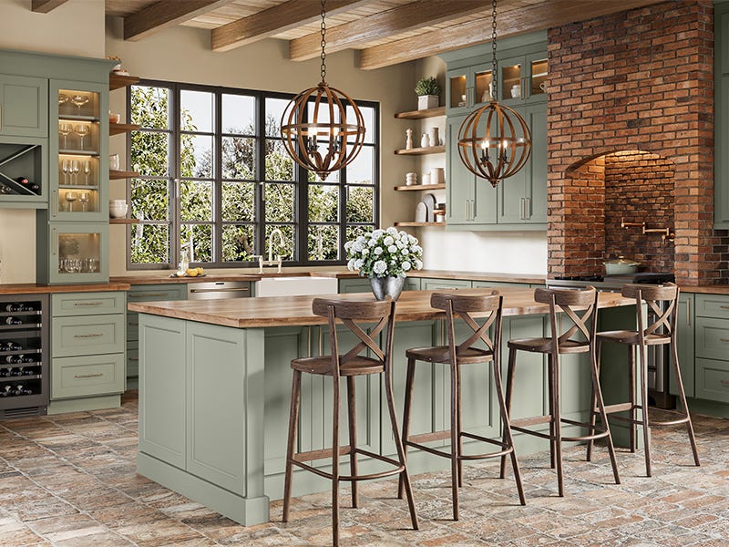 Haven Series Sage cabinets in a finished kitchen