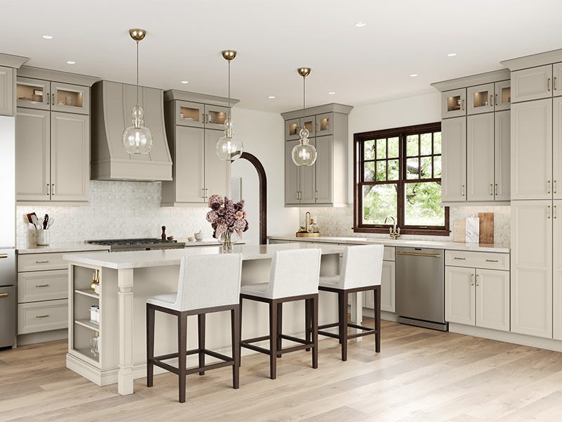 Oxford Series Cashmere cabinets in a finished kitchen