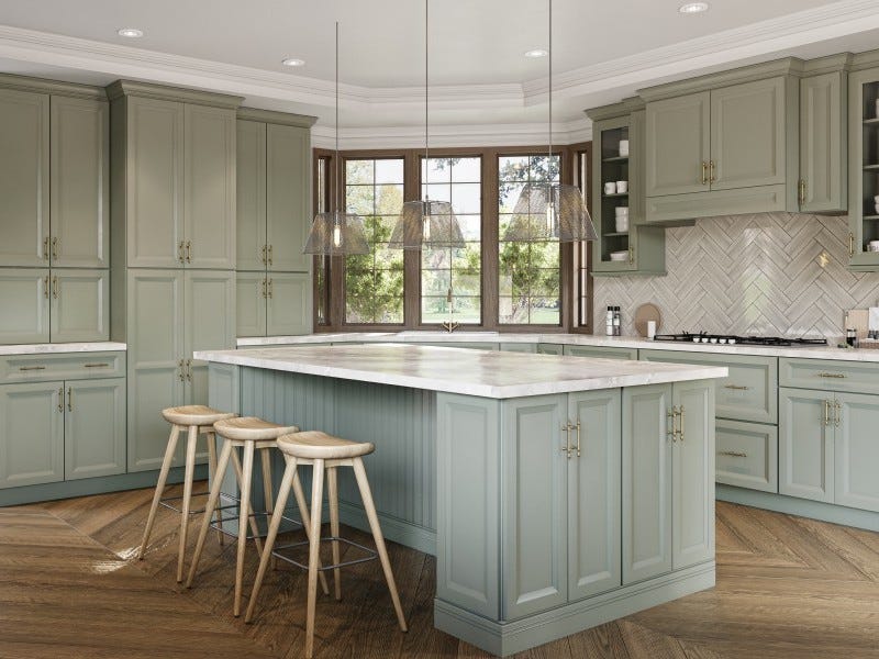 Oxford Series Sage cabinets in a finished kitchen