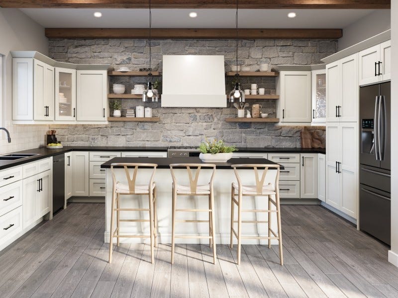 Shaker Series Antique White cabinets in a finished kitchen