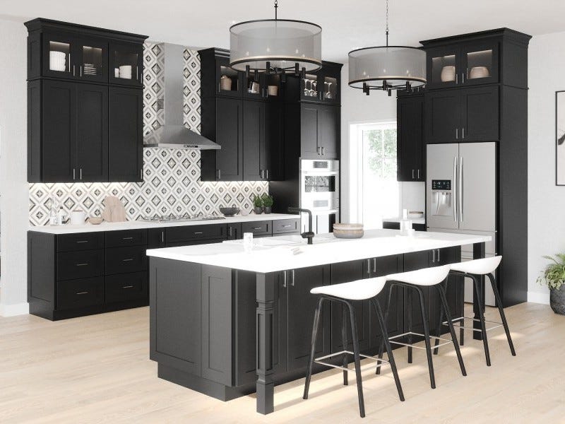 Shaker Series Black cabinets in a finished kitchen