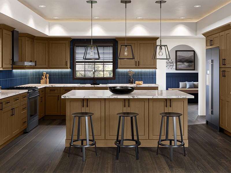 Shaker Series Essence Oak cabinets in a finished kitchen
