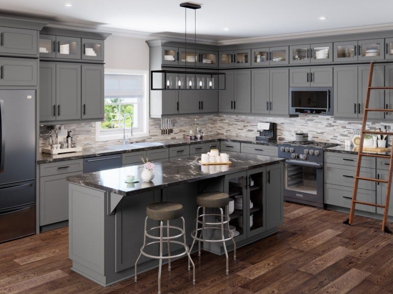 Shaker Series Grey cabinets in a finished kitchen