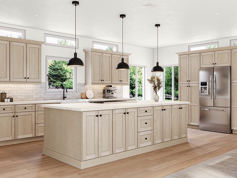 Shaker Series Unfinished cabinets in a finished kitchen